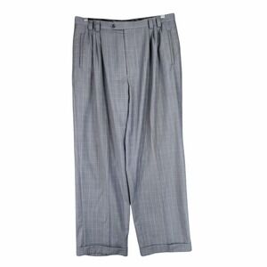 Sean John Dress Pant 38x34/37x32 Men Lt Blue Windowpane Plaid Pleats Cuffs Retro